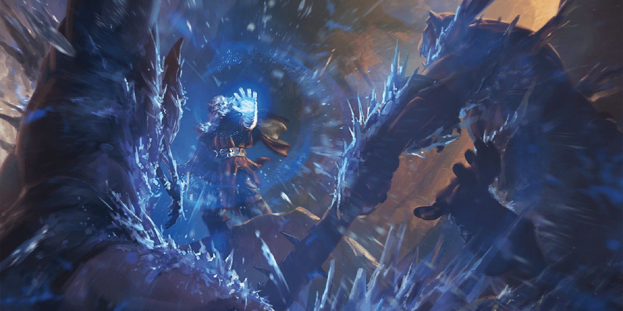 Dungeons & Dragons image showing Otiluke using ice magic.