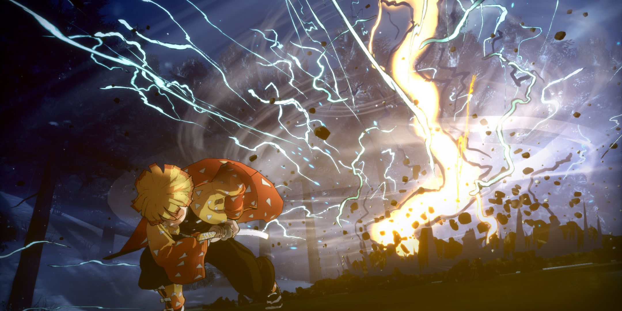 Zenitsu using thunder clap in Demon Slayer: The Hinokami Chronicles.