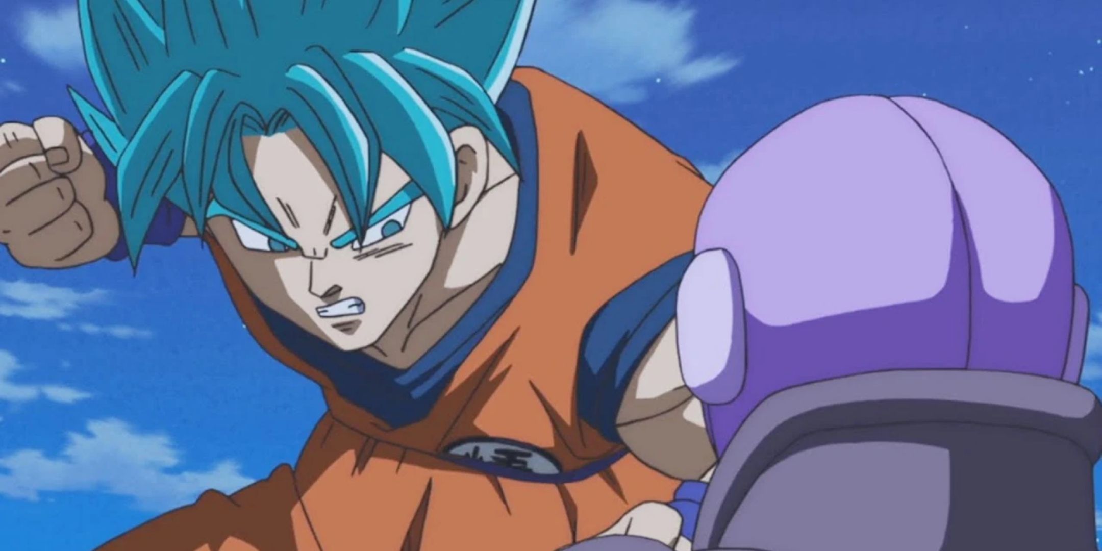 Dragon Ball Super Saiyan Blue Goku is about to punch Heat.