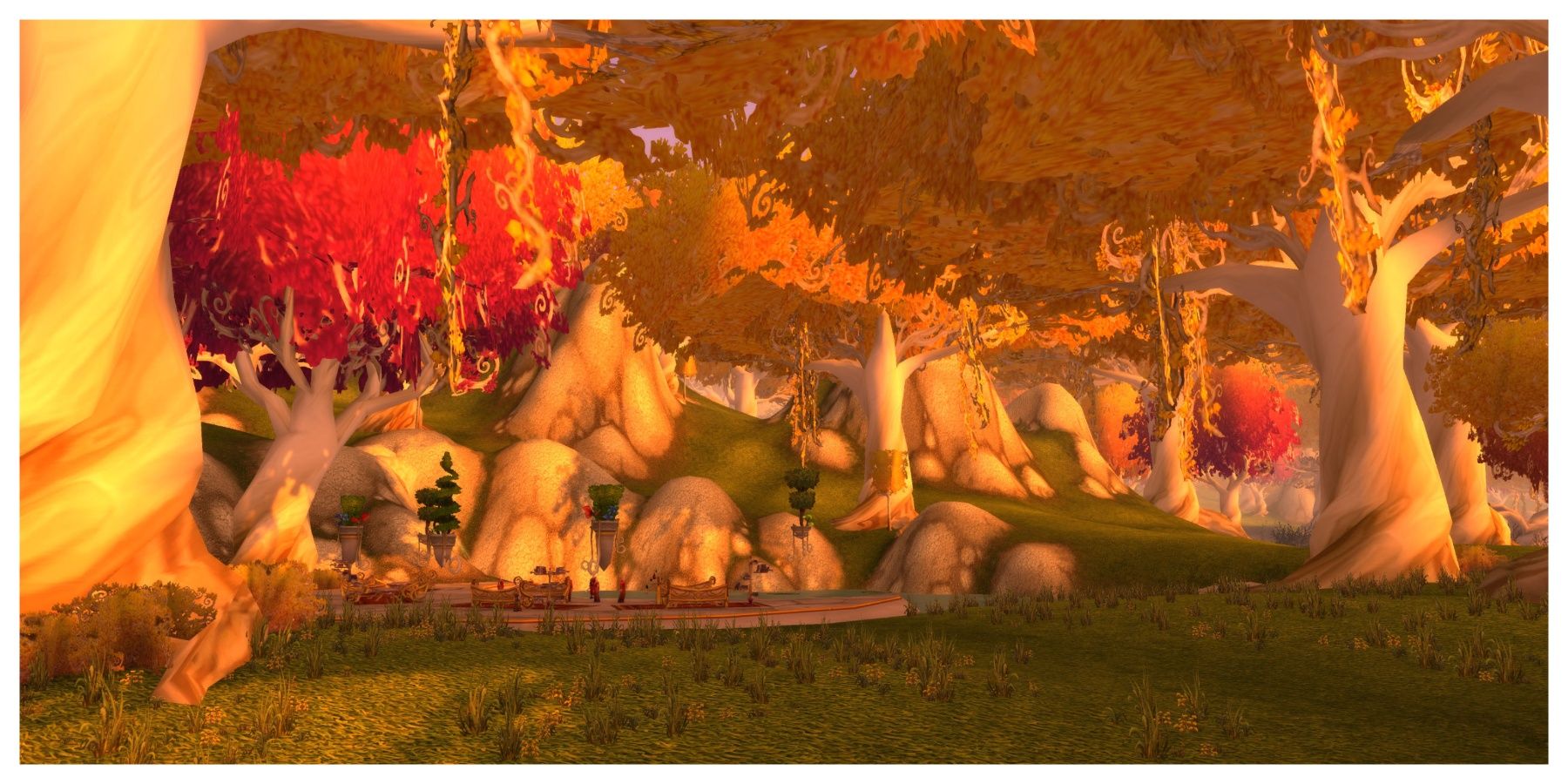 An image of the Eversong Forest portion of Quel'Thalas in World of Warcraft.