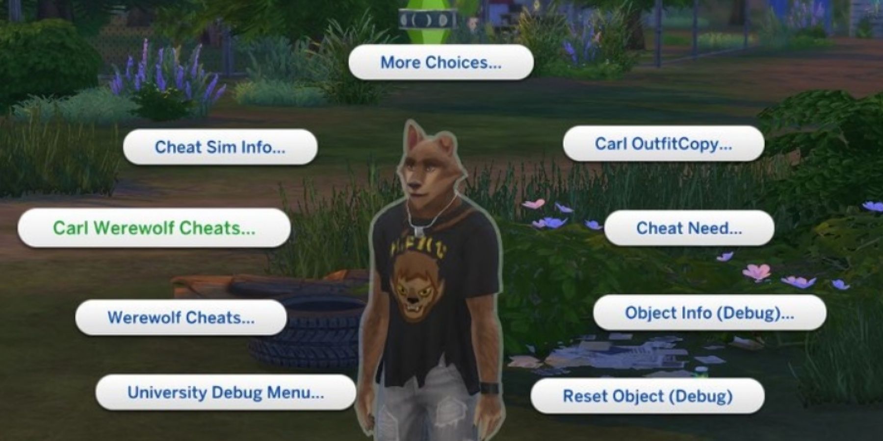 Image of Lou with Carl's Better Werewolf Piechart around him from The Sims 4.