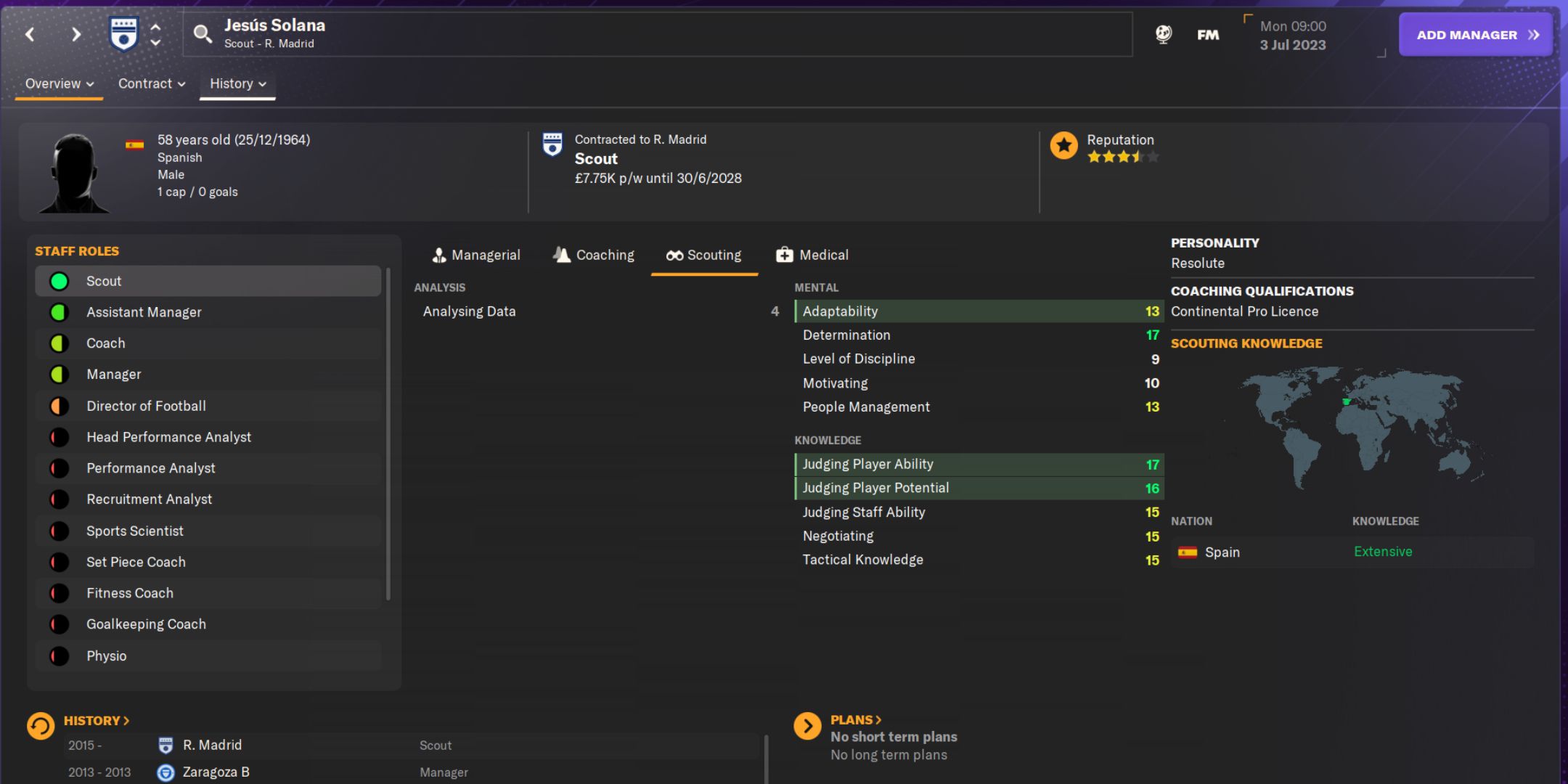 اسکرین شات صفحه نمایه عیسی سولانا Football Manager 2024.