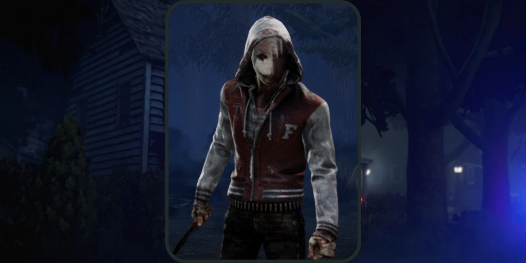 Frank wears the fairview seniors outfit, a leatherman jacket with a mask in dead by daylight.