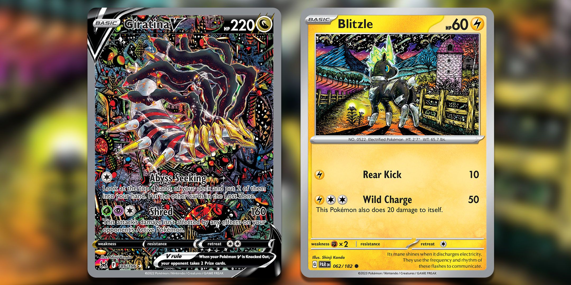 Giratina and Blitzle Pokemon TCG cards.