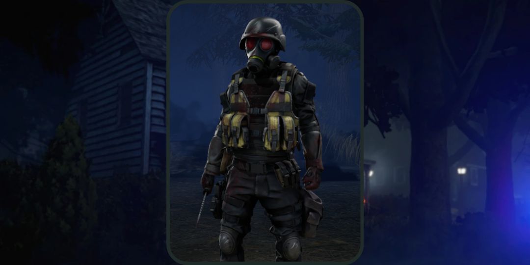 Joey wears the HUNK outfit, a military looking uniform in dead by daylight.