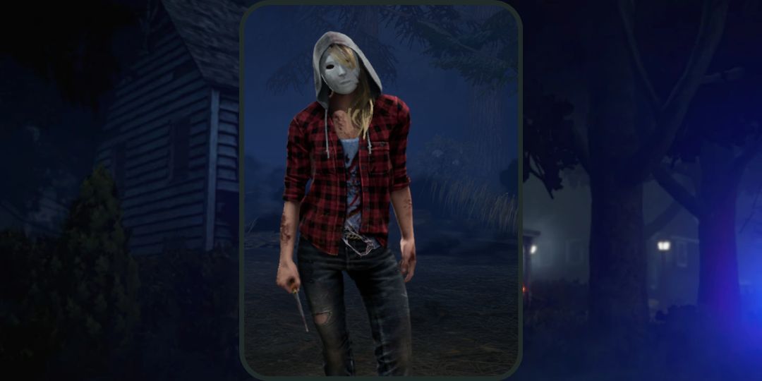 Julie wears the Bush Party outfit, a red flannel with jeans in dead by daylight.