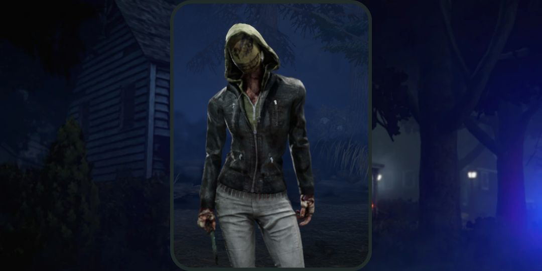 Julie wears the Legion Aberations outfit, a worn hoodie with white jeans in dead by daylight.