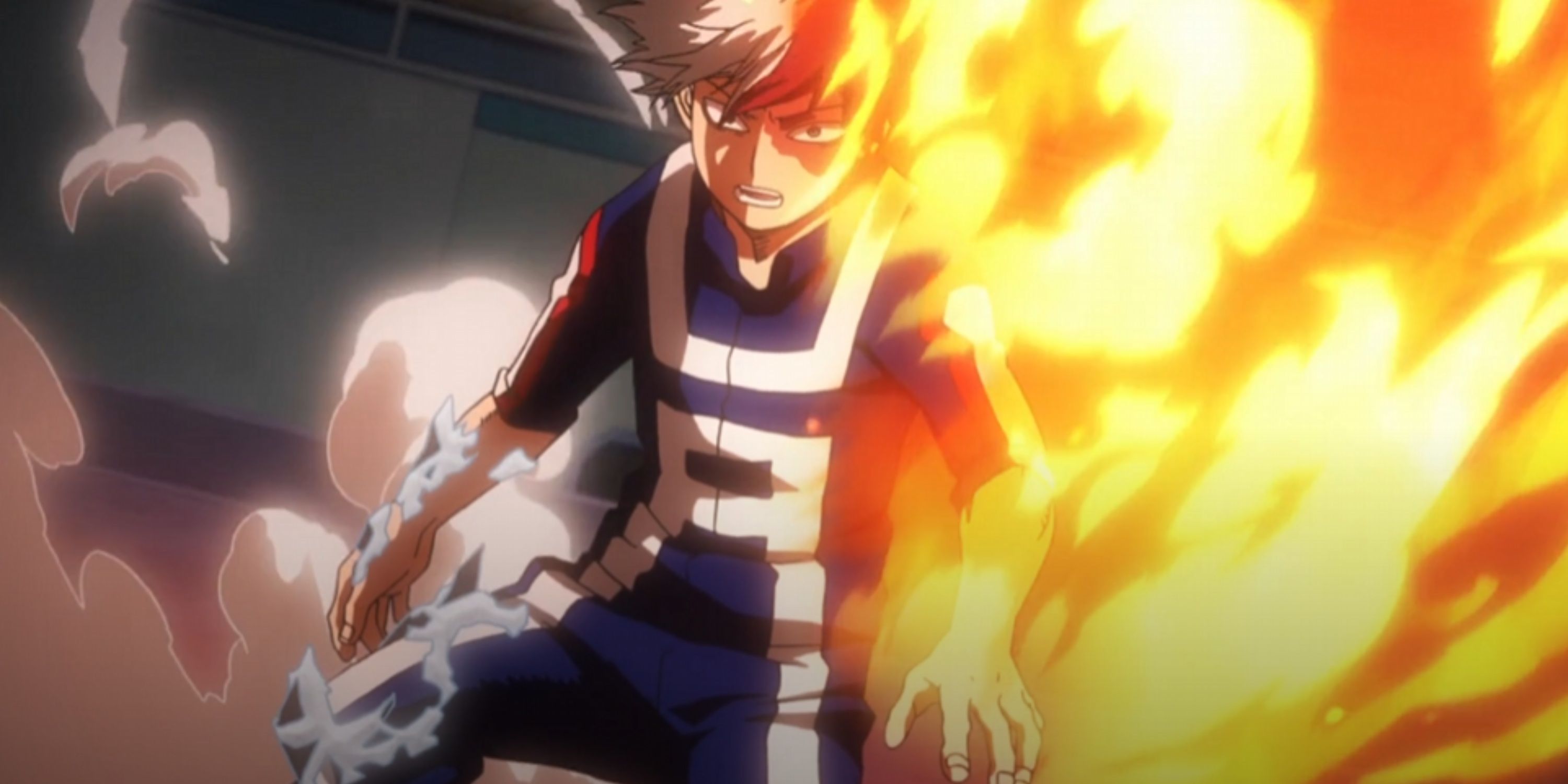 Todoroki Shouto با استفاده از هر دو طرف عجیب و غریب خود در آکادمی قهرمان من.