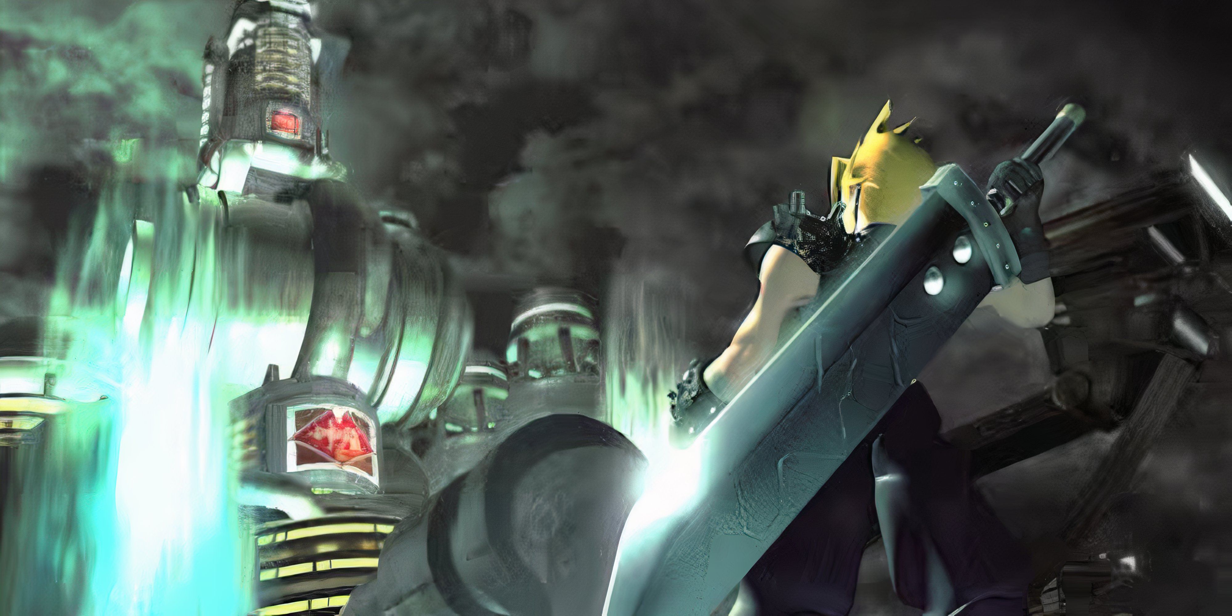 Cloud reaching for his buster sword in the original Final Fantasy 7.