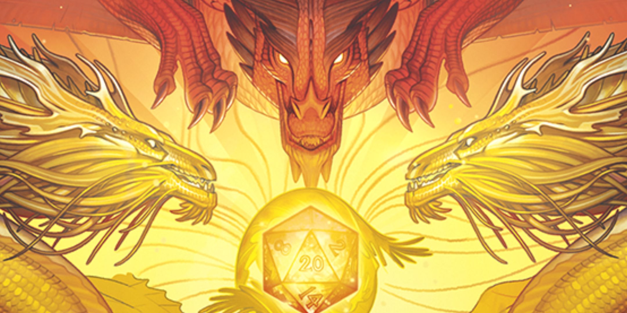 Dungeons & Dragons DM Screen Folder Artwork of three dragons surrounding a golden d20.