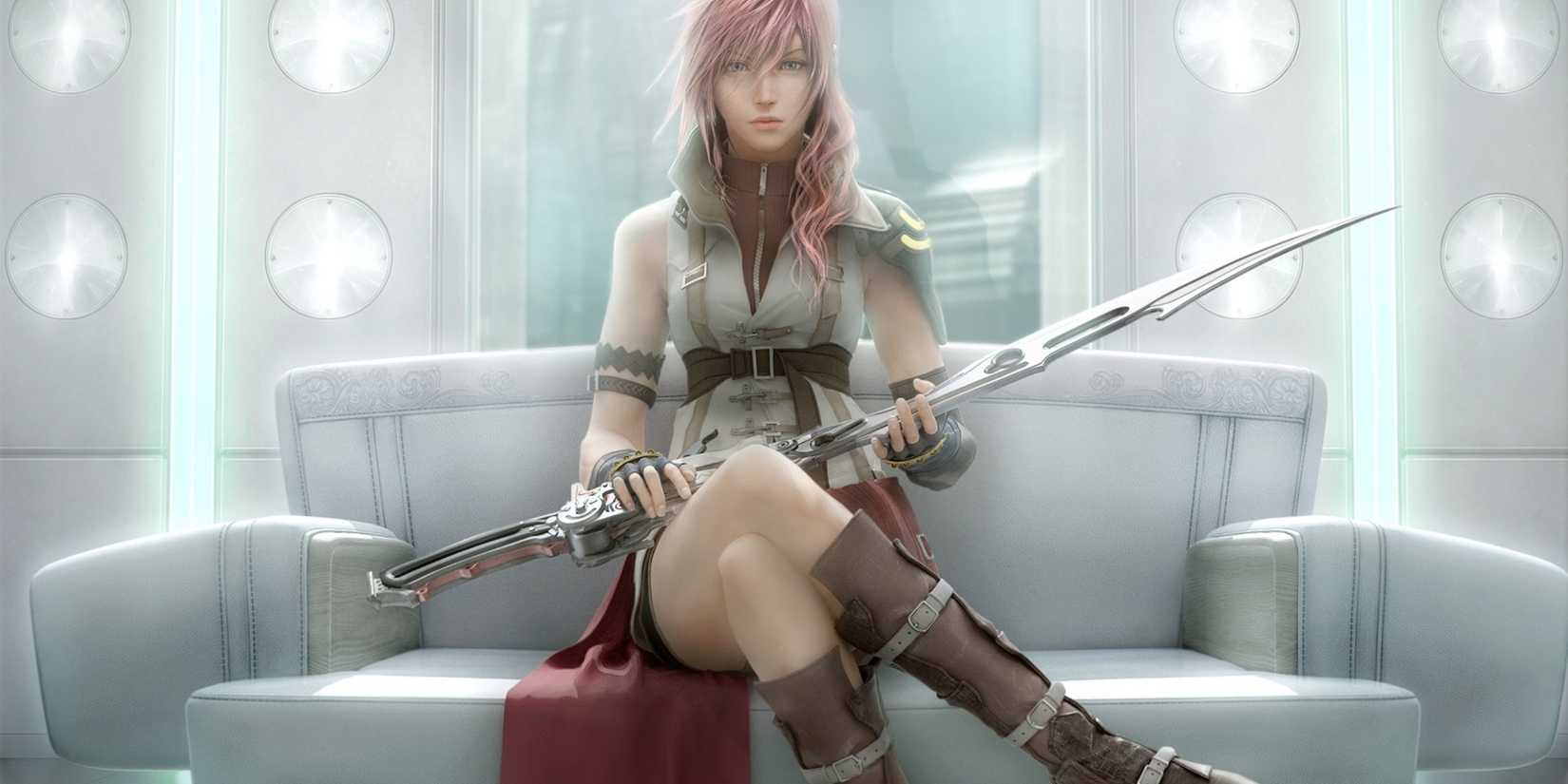 The lightning sits with your legs crossing while holding a sword.