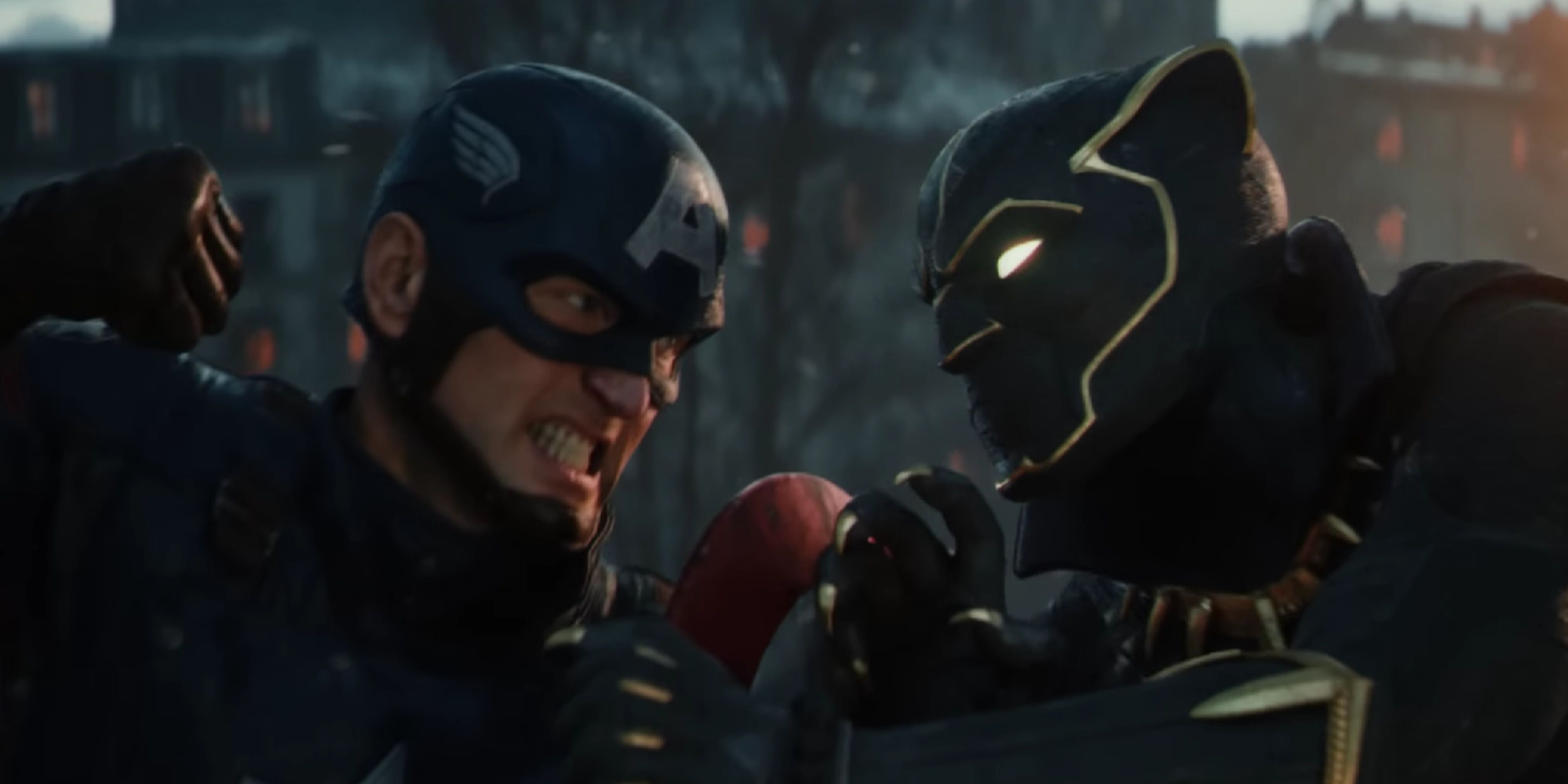 captain america trying to punch black panther in marvel 1943 rise of hydra.