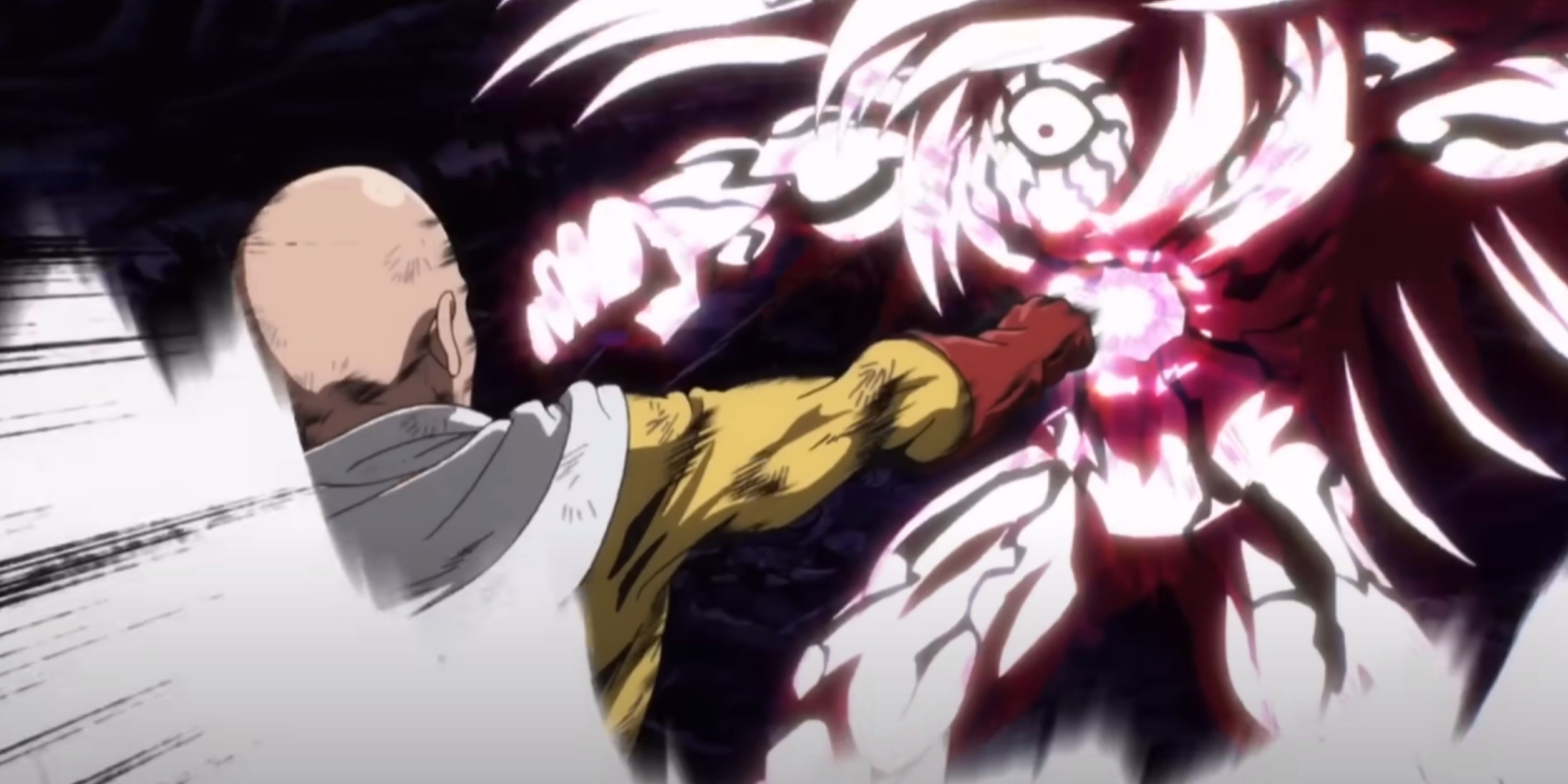 Saitama punches Boros in the chest.