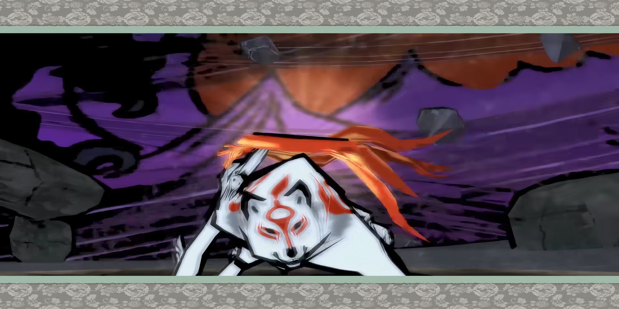 Okami's Amaterasu looking at the camera