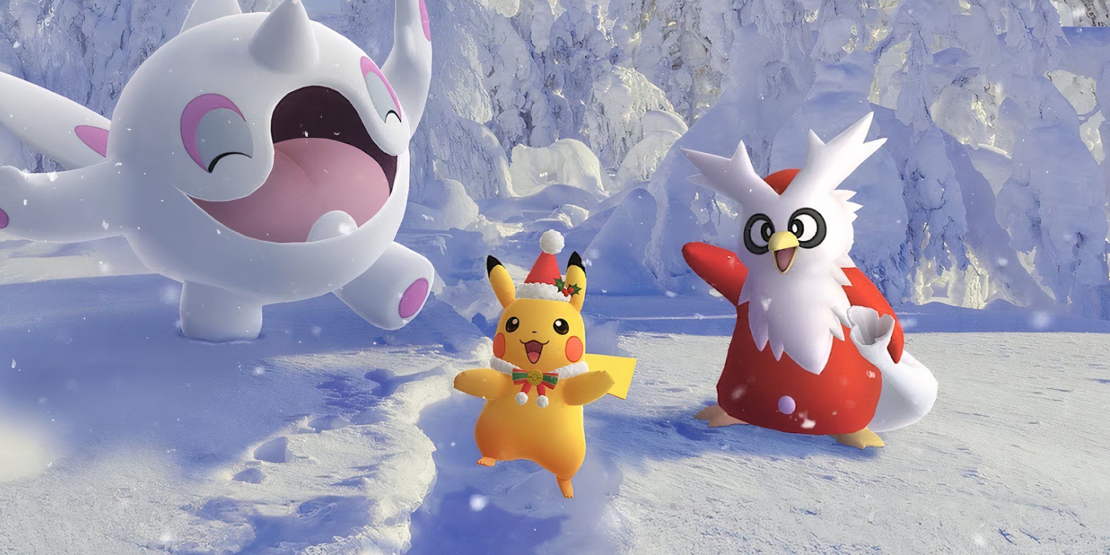 Pikachu and Delibird in the snow from Pokemon.