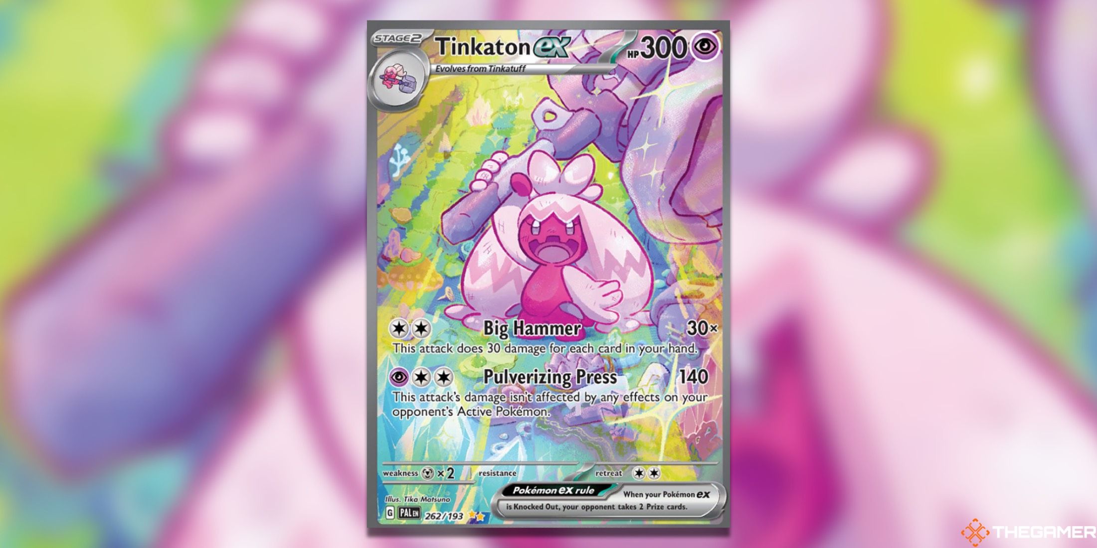 The Paldea Evolved Tinkaton ex Special Illustration Rare from the Pokemon TCG.