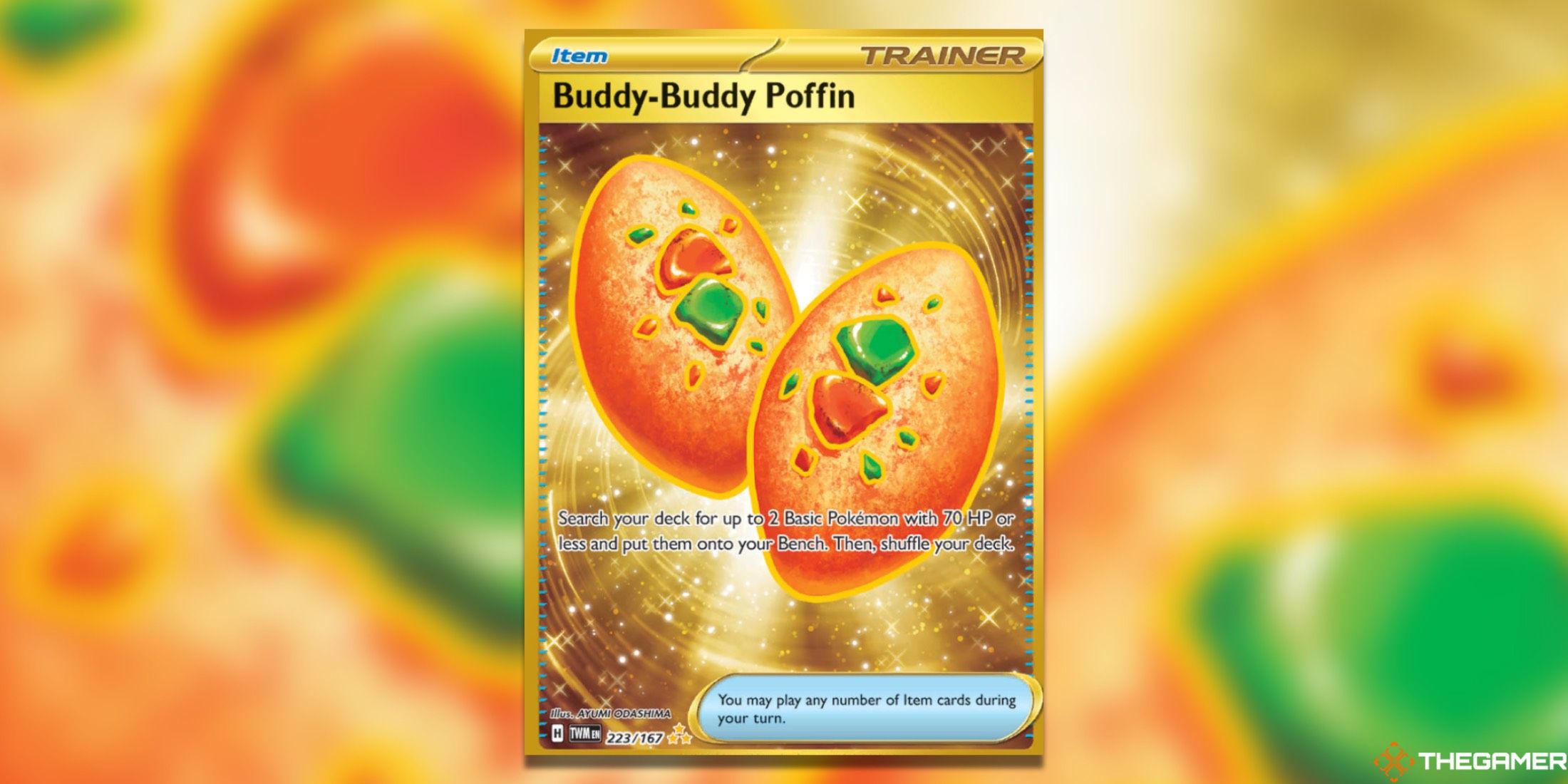 The Twilight Masquerade Buddy-Buddy Poffin Hyper Rare from the Pokemon TCG.