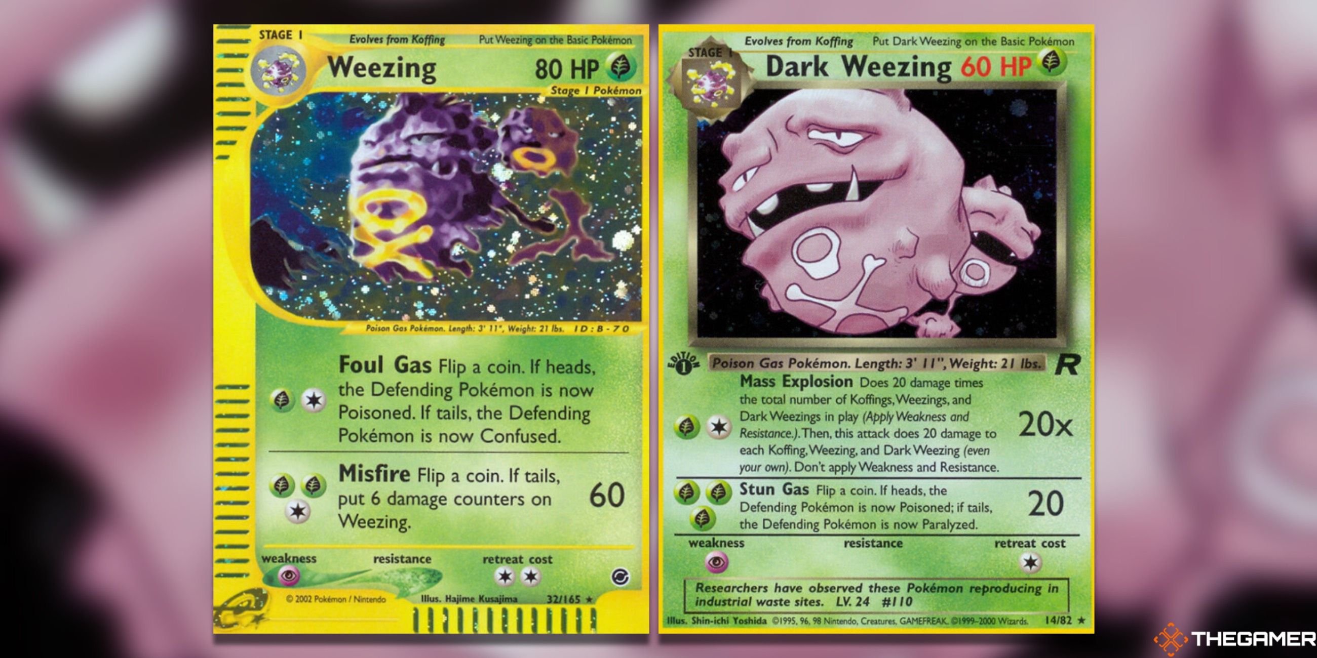 The Weezing Holo Rares from Expedition and Team Rocket in the Pokemon TCG.