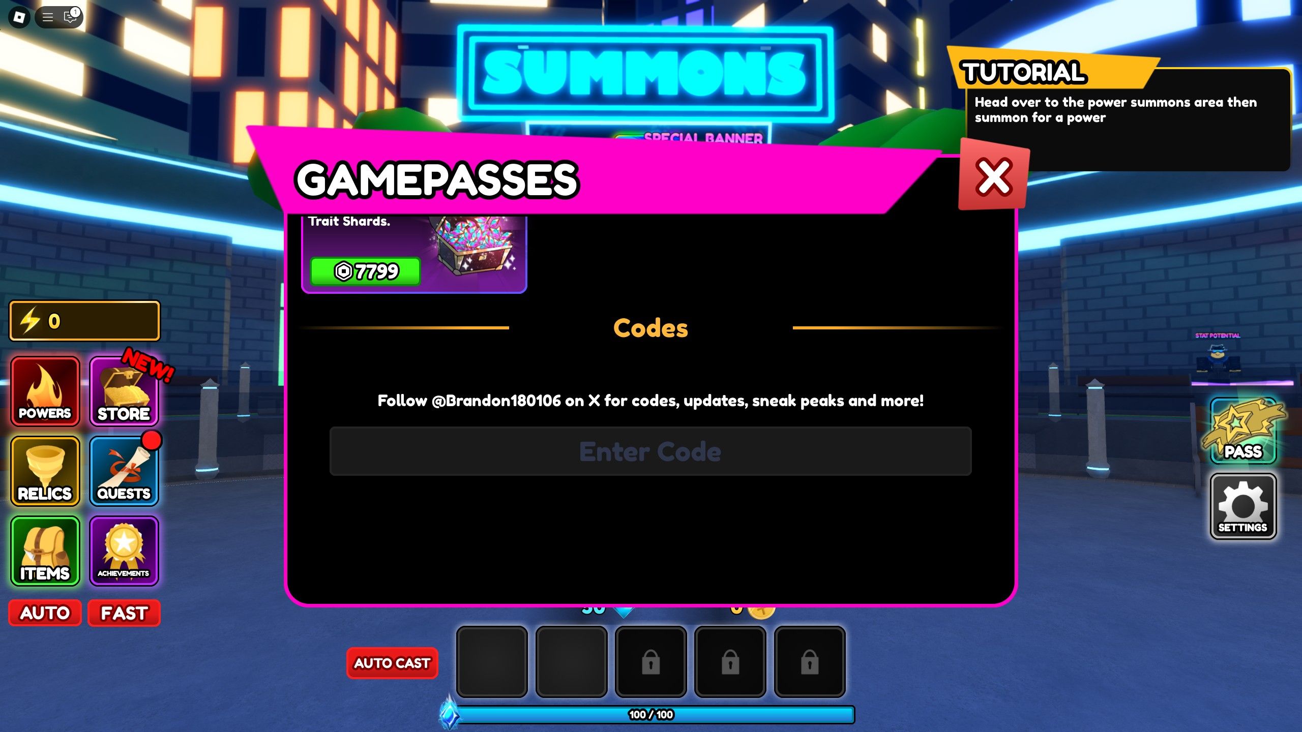 the codes box in Anime Multiverse on Roblox