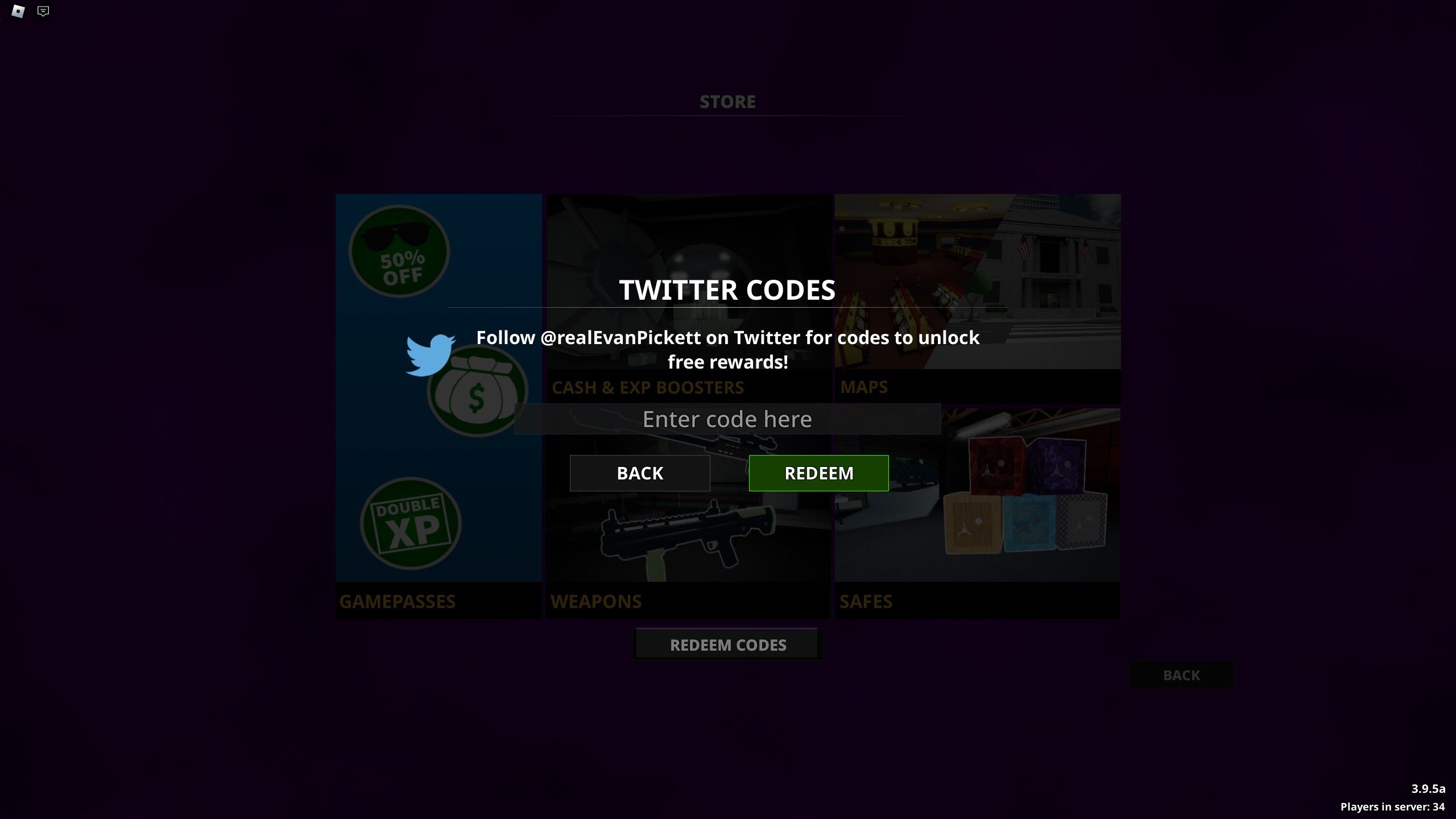 the codes box in Notoriety on Roblox