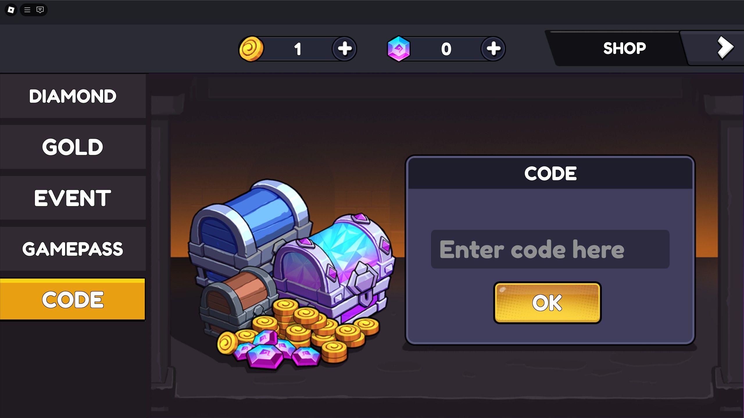 the codes box in Anime Fantasy Kingdom on Roblox
