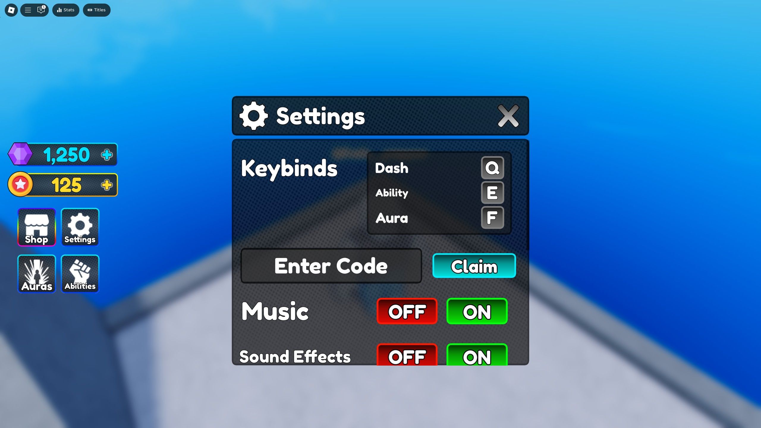 codes box in Aura Battles on Roblox