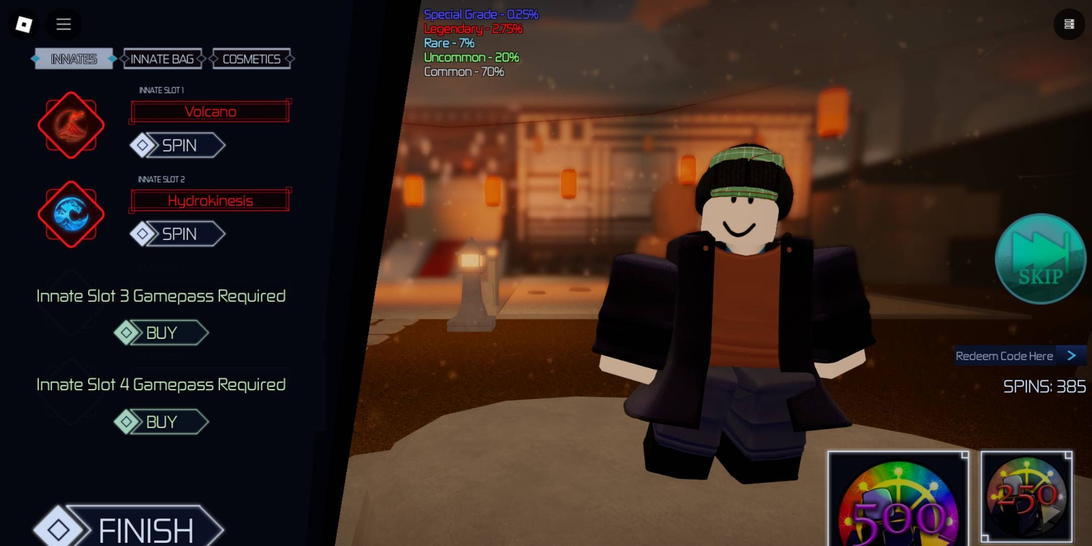 Roblox Jujutsu Infinite Code Redeem Page via the Customization menu.