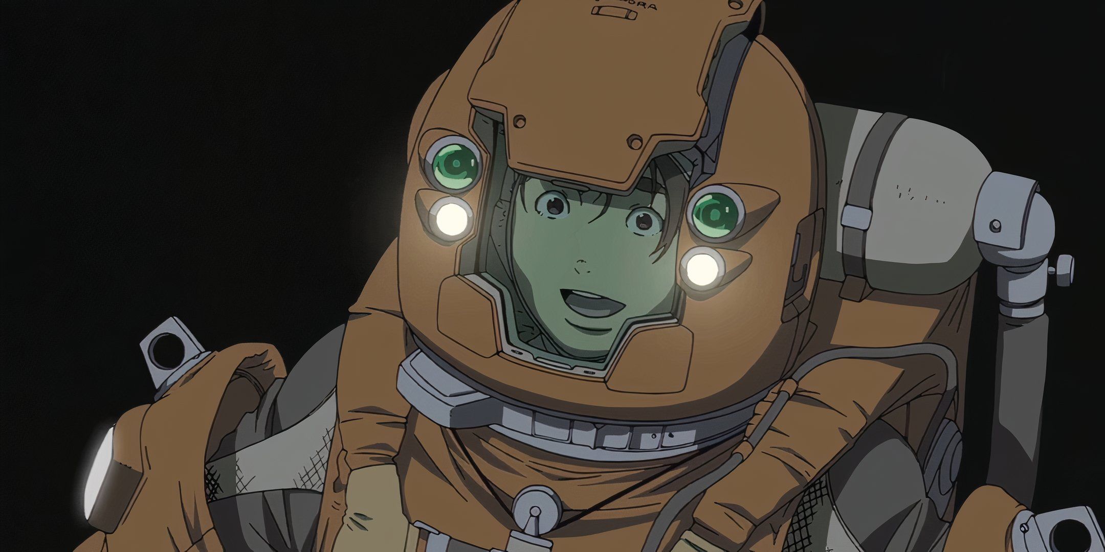 Screenshot of Ai in their space suit walking outside their ship in Planetes.