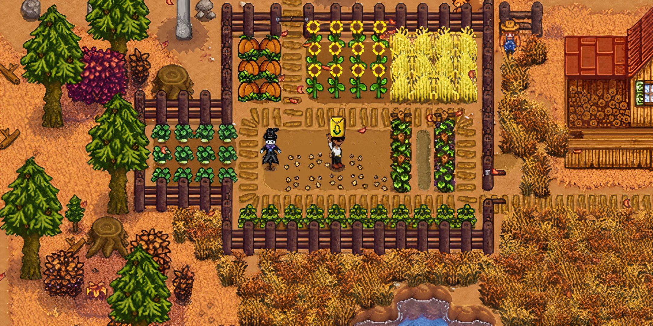 Screenshot of Stardew Valley character planting seeds.