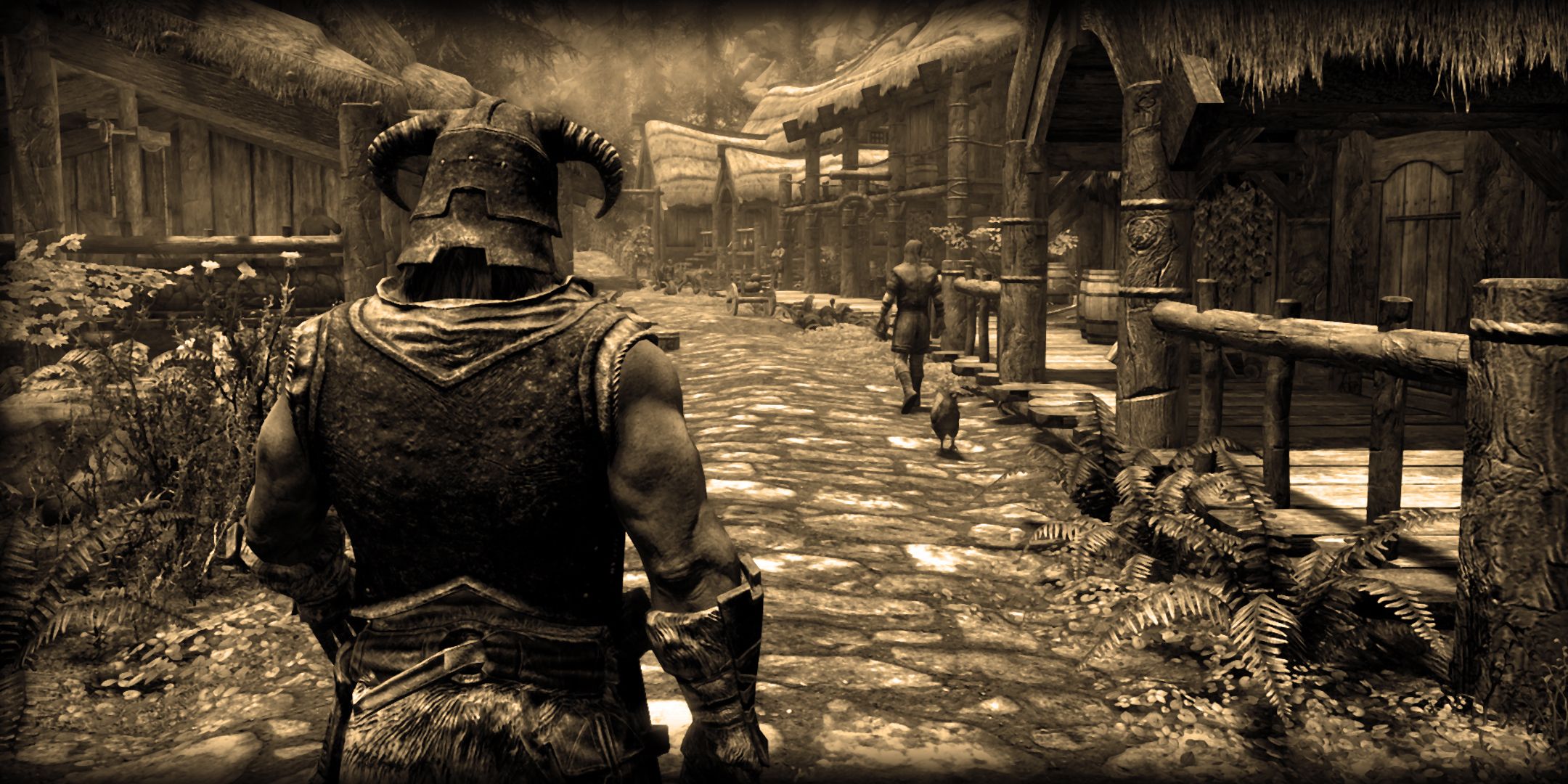 A screenshot of Skyrim in sepia.