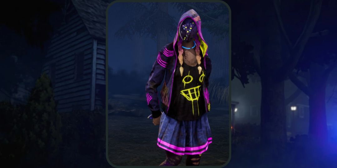 Susie wears the Angsty Artist outfit, a neon inspired look in dead by daylight.