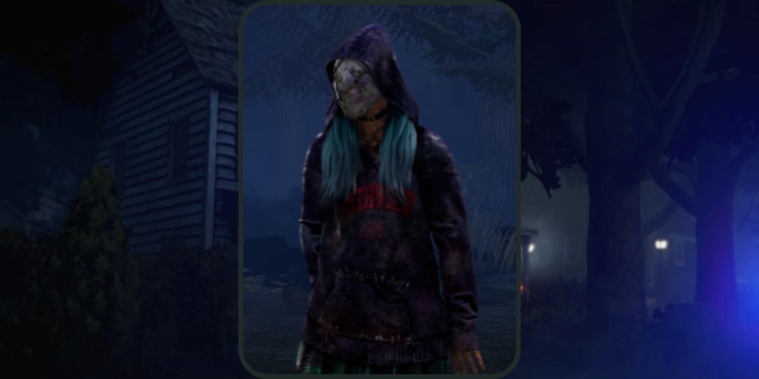 Susie wears the Sophmore Jitters outfit, a purple hoodie with blue hair in dead by daylight.