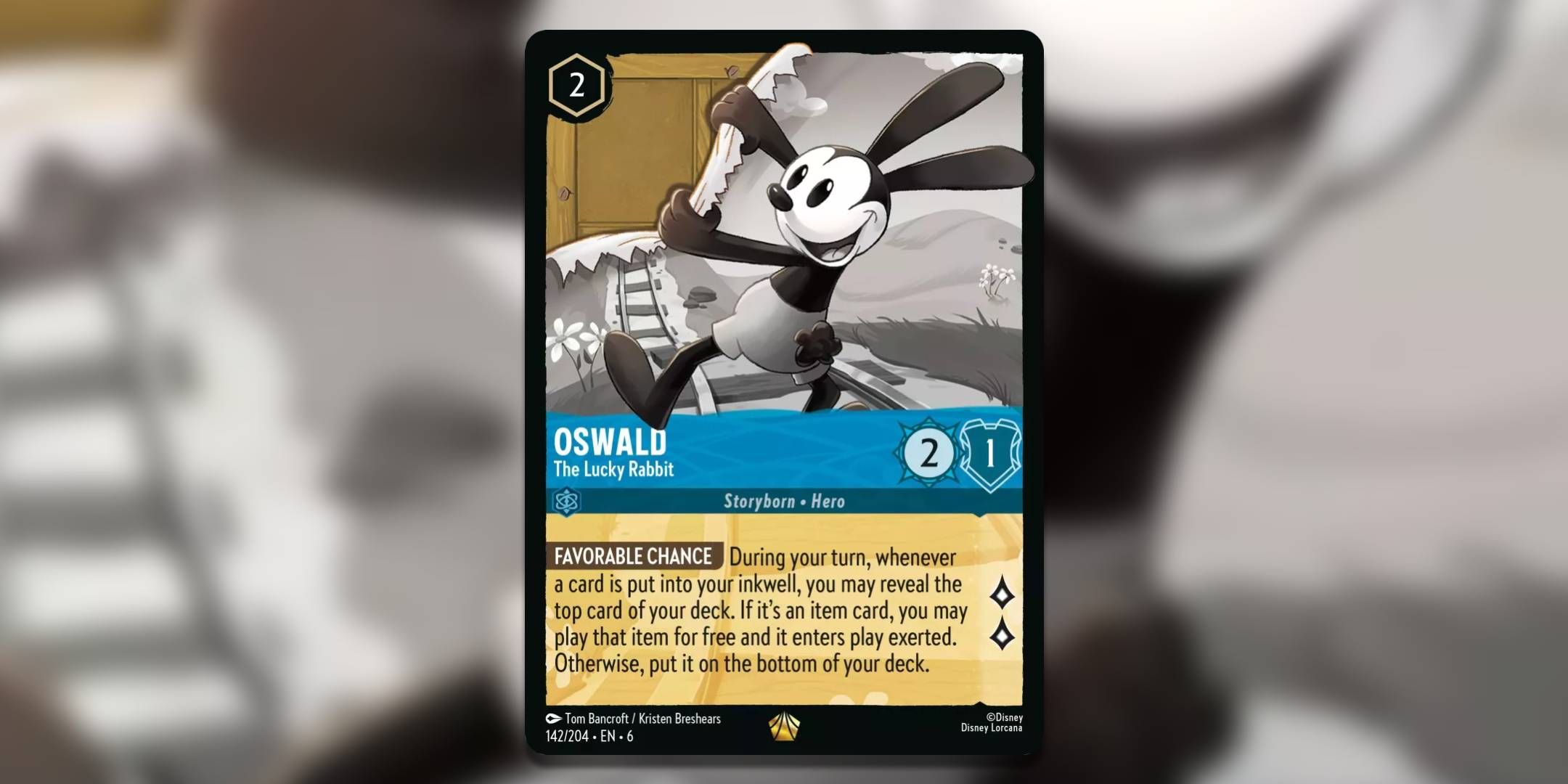 The Lorcana card Oswald the Lucky Rabbit by Tom Bancroft and Kristen Breshears.