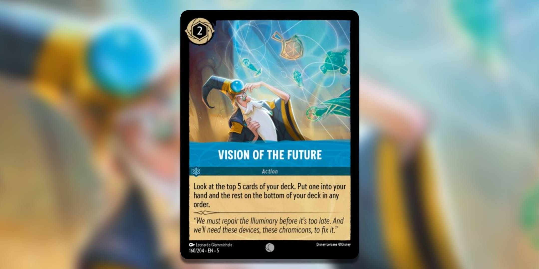 The Lorcana card Vision of the Future by Leonardo Giammichele.