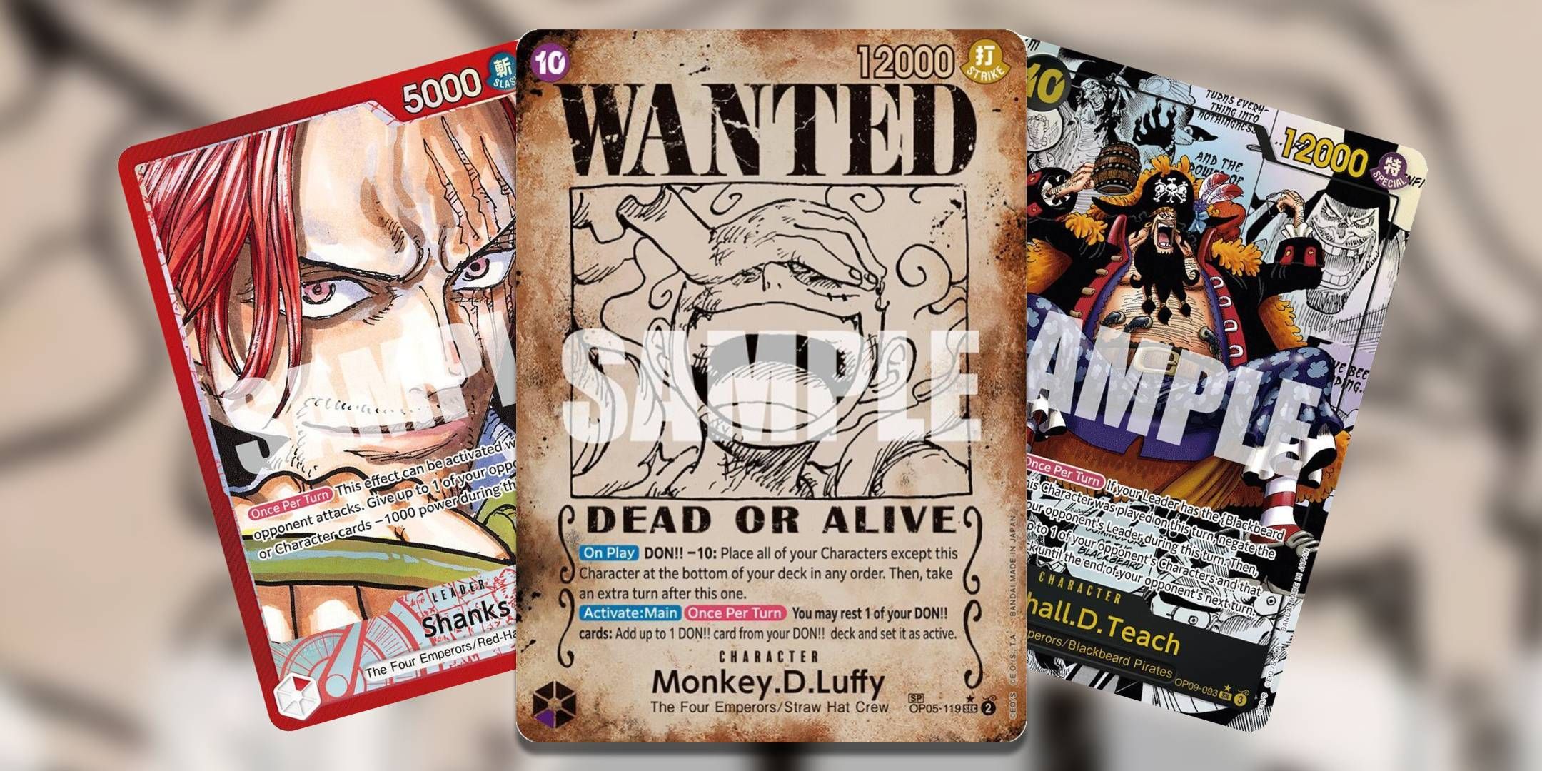 Three of the most valuable cards from the One Piece TCG OP09.