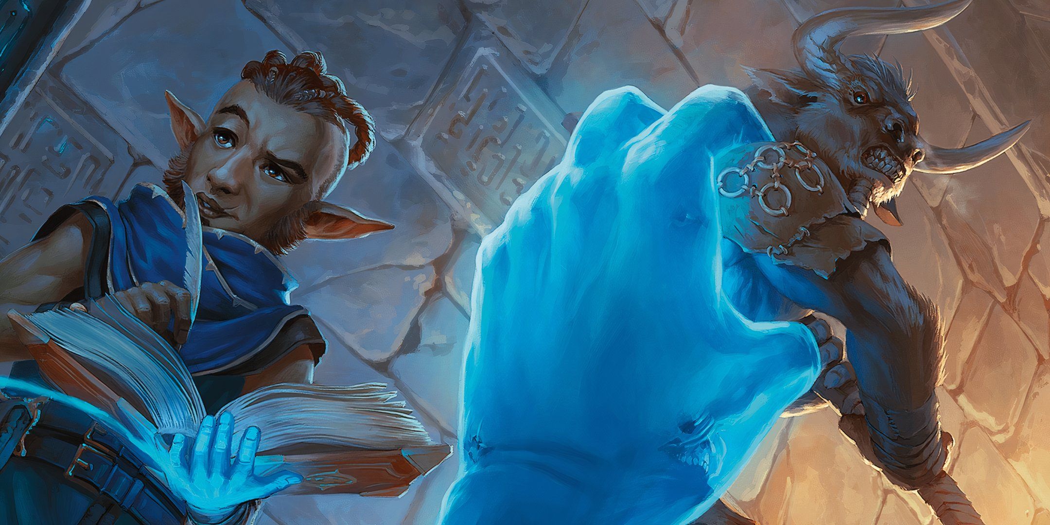 A magic user conjures a magical blue hand in Dungeons & Dragons. 