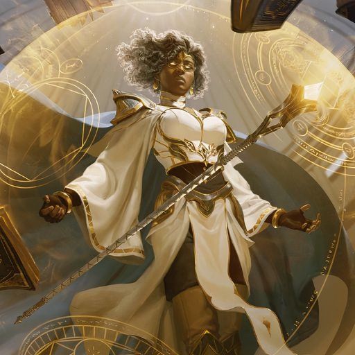 A wizard with grey hair and white robes floating with glowing eyes in Dungeons &amp; Dragons.