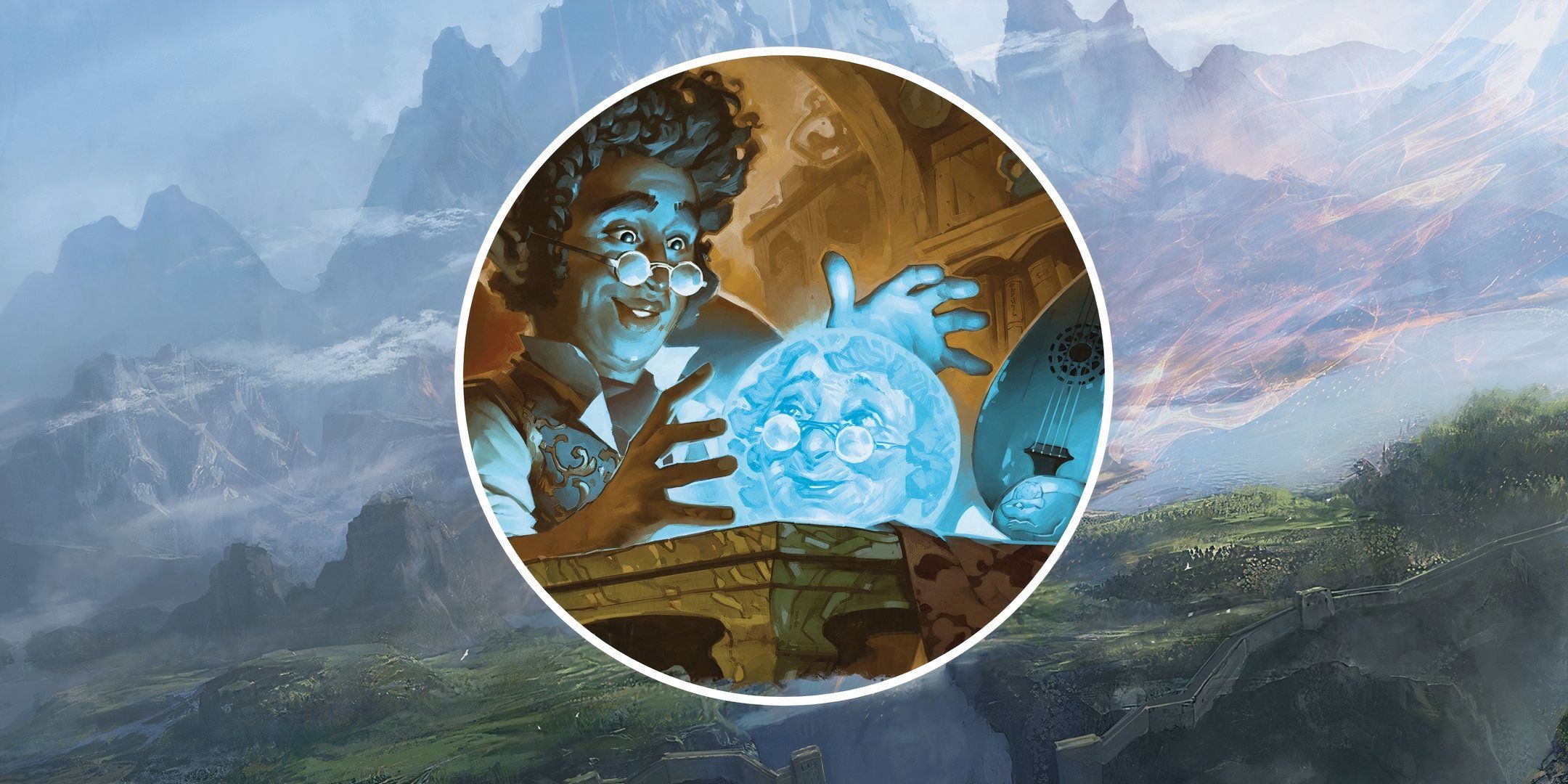 A Spellcaster produces an image inside a crystal ball in Dungeons & Dragons.