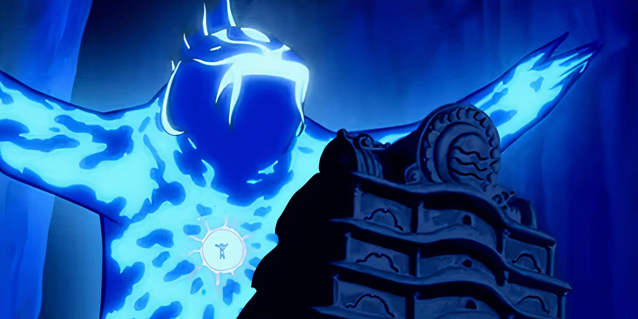 The Water Spirit in Avatar the last Airbender, controlling Aang and destroying the Fire Nation navy.