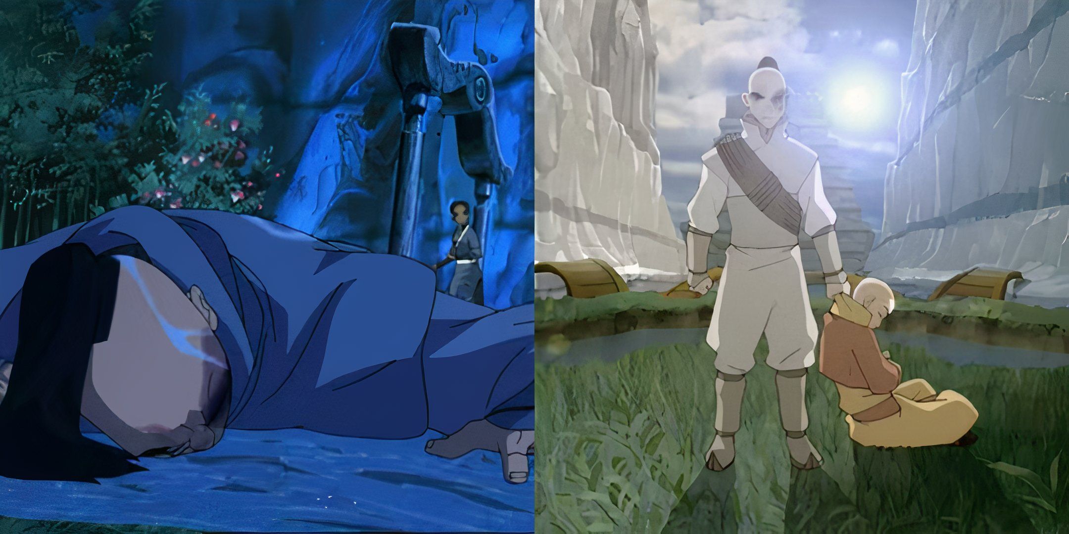 Katara fighting Zuko and Zuko kidnapping the Avatar.