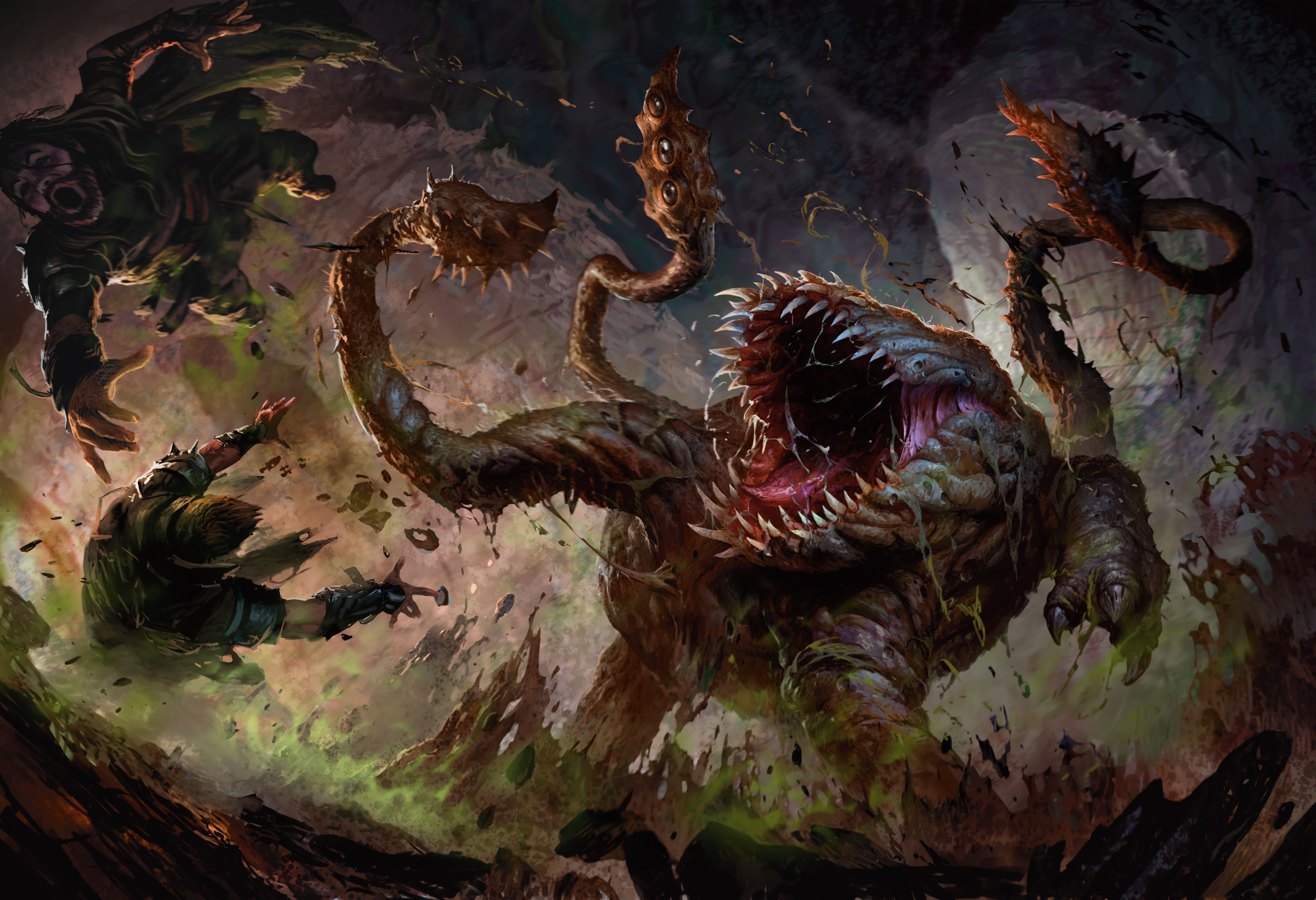 An Otyugh Nestor wrecking havoc on humans in its den in Dungeons &amp; Dragons by Ossandon Leal.