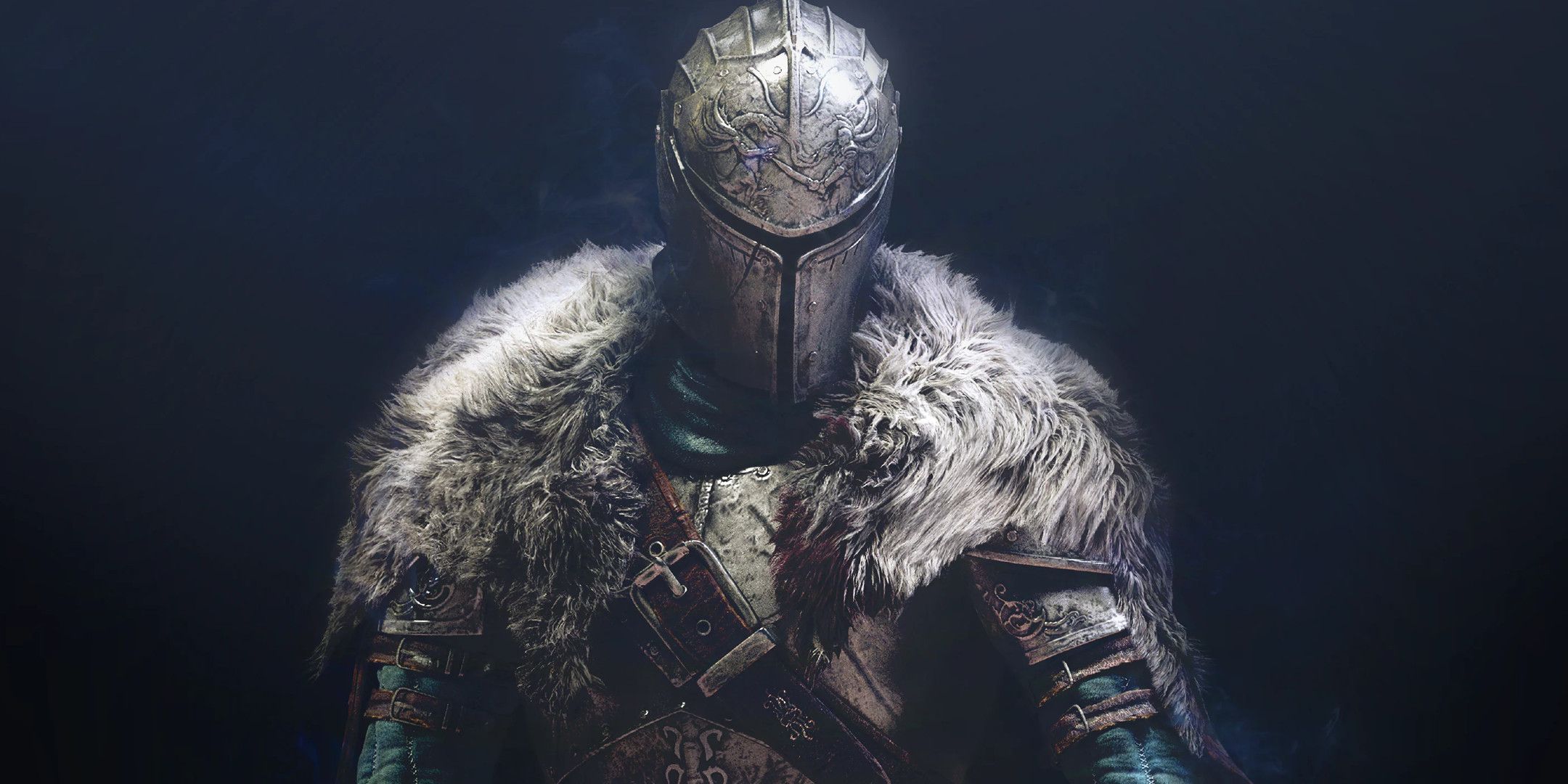 A knight wearing silver armor stood in the dark