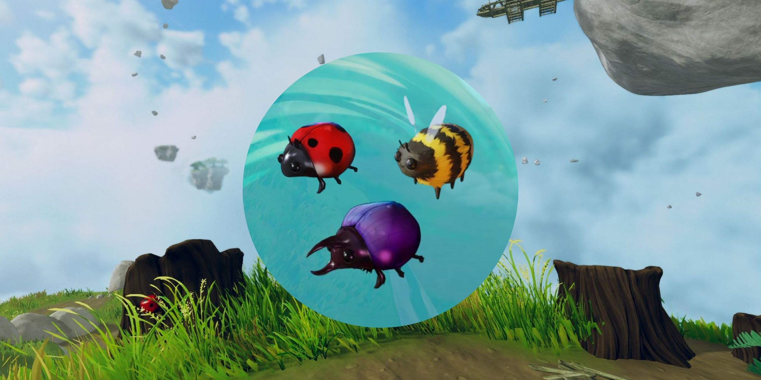 A lady bug, a bee, and a horned beetle from Aloft.