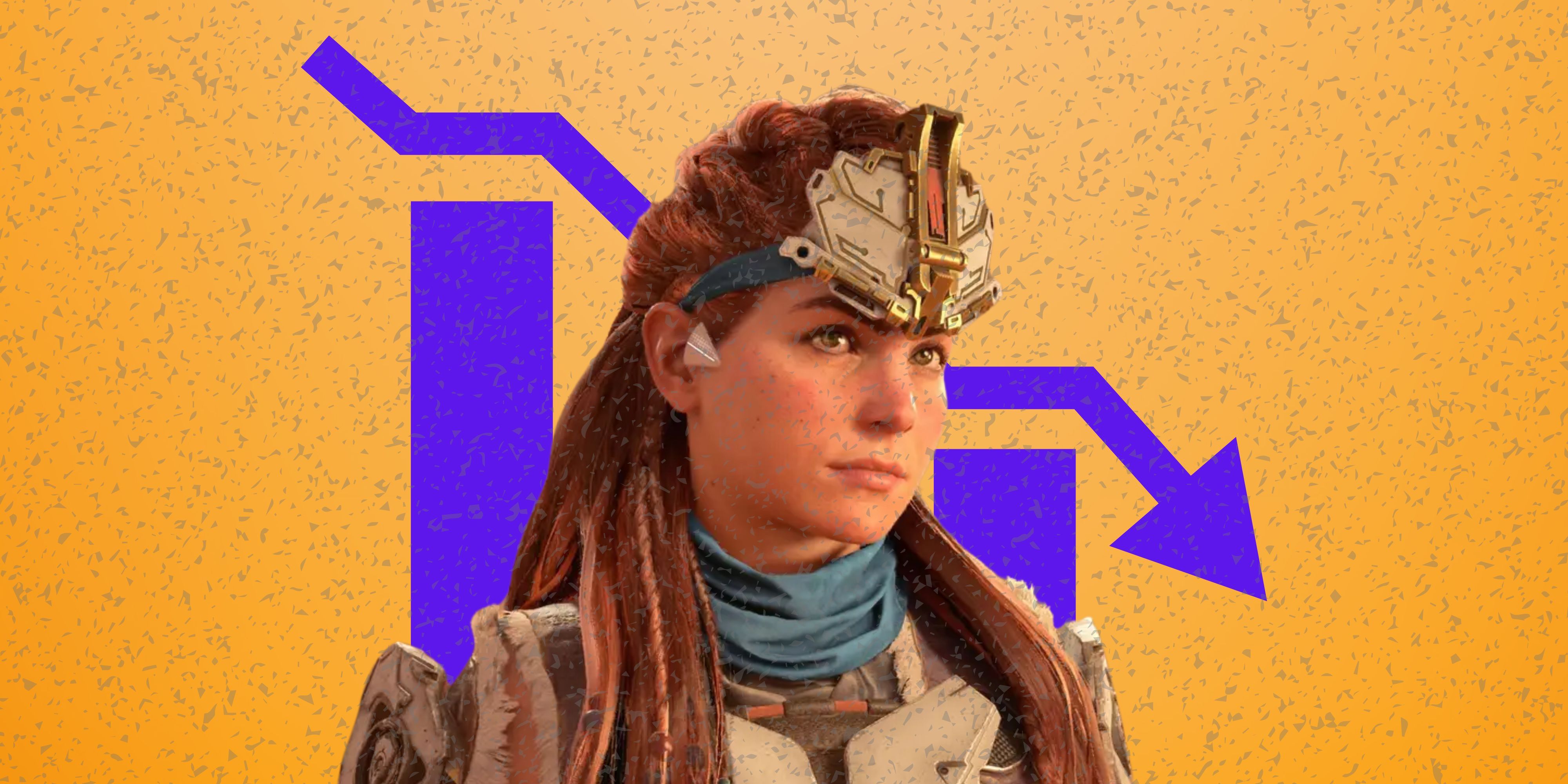 Aloy with a graph sinking down   down  her