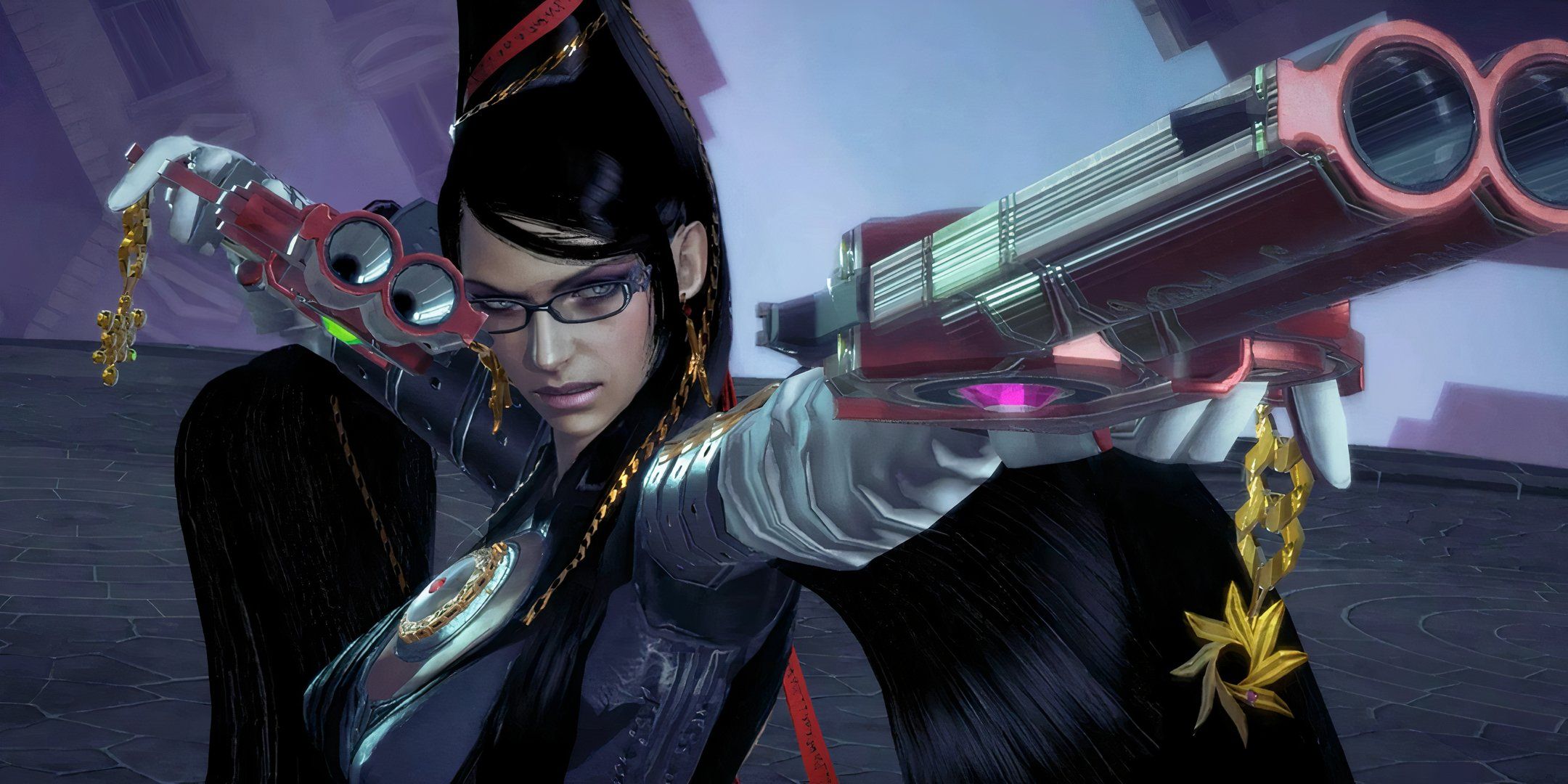 Bayonetta pointing two guns