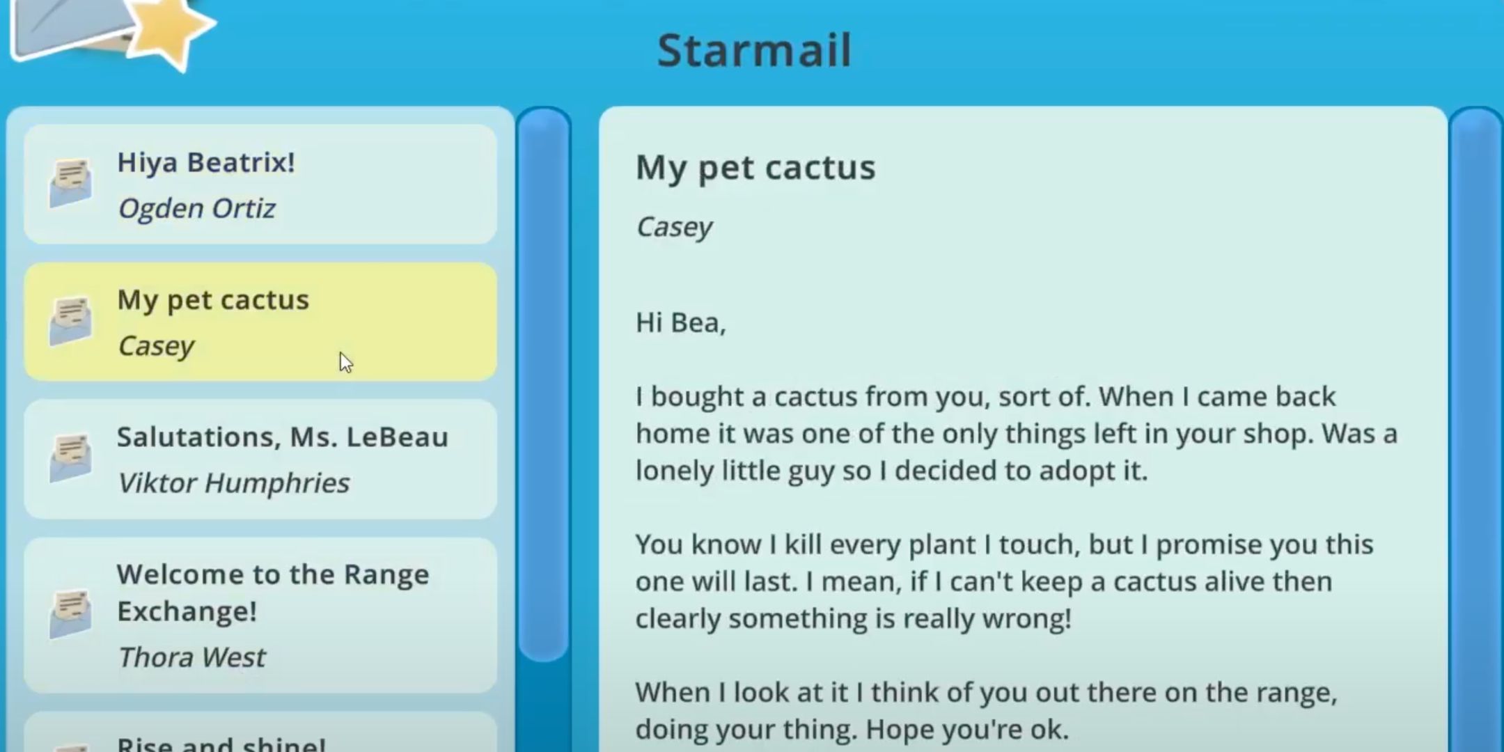 Casey&rsquo;s cactus email in Slime Rancher.
