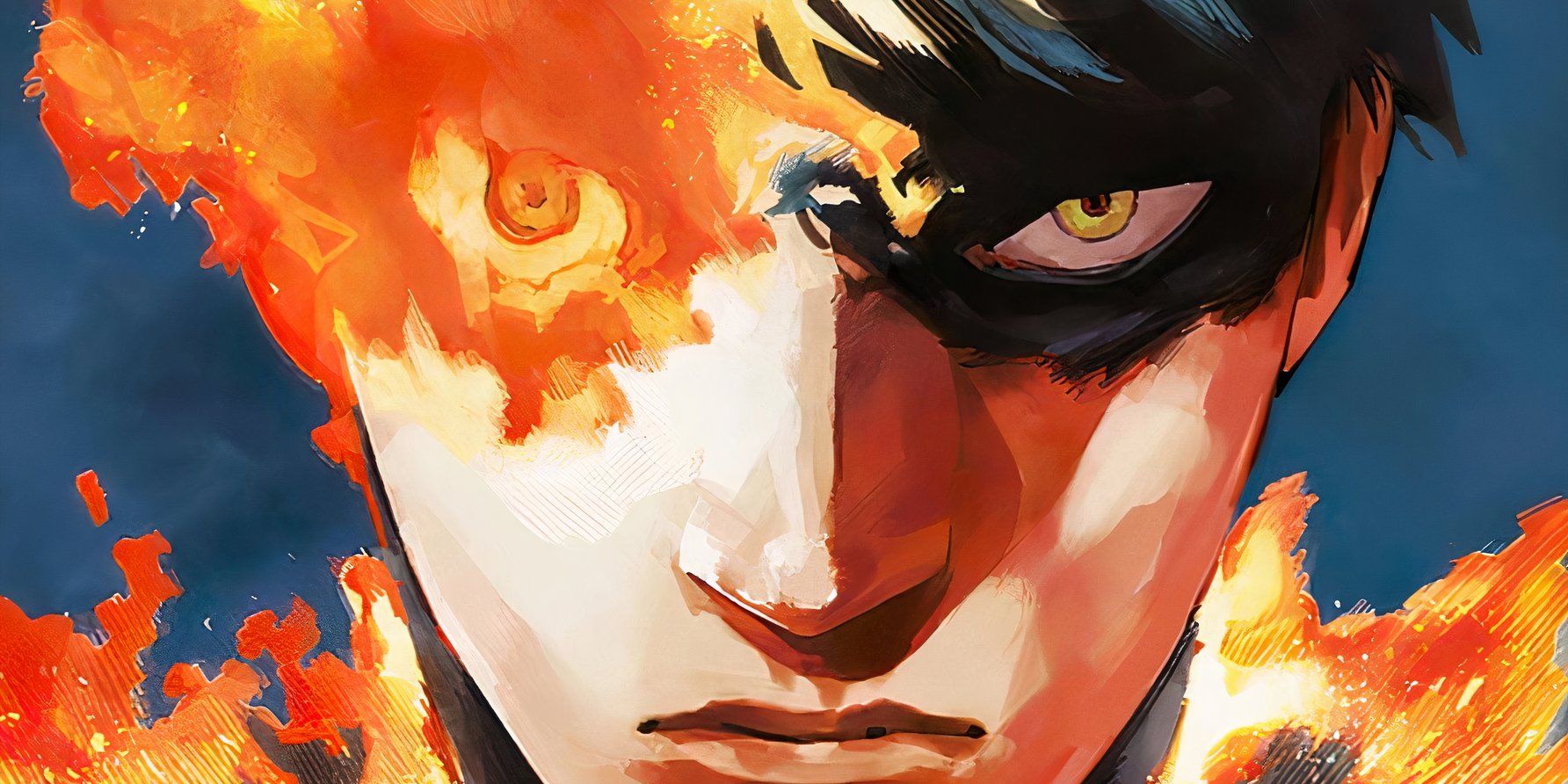 A chief hero near fire, the fireplape. 