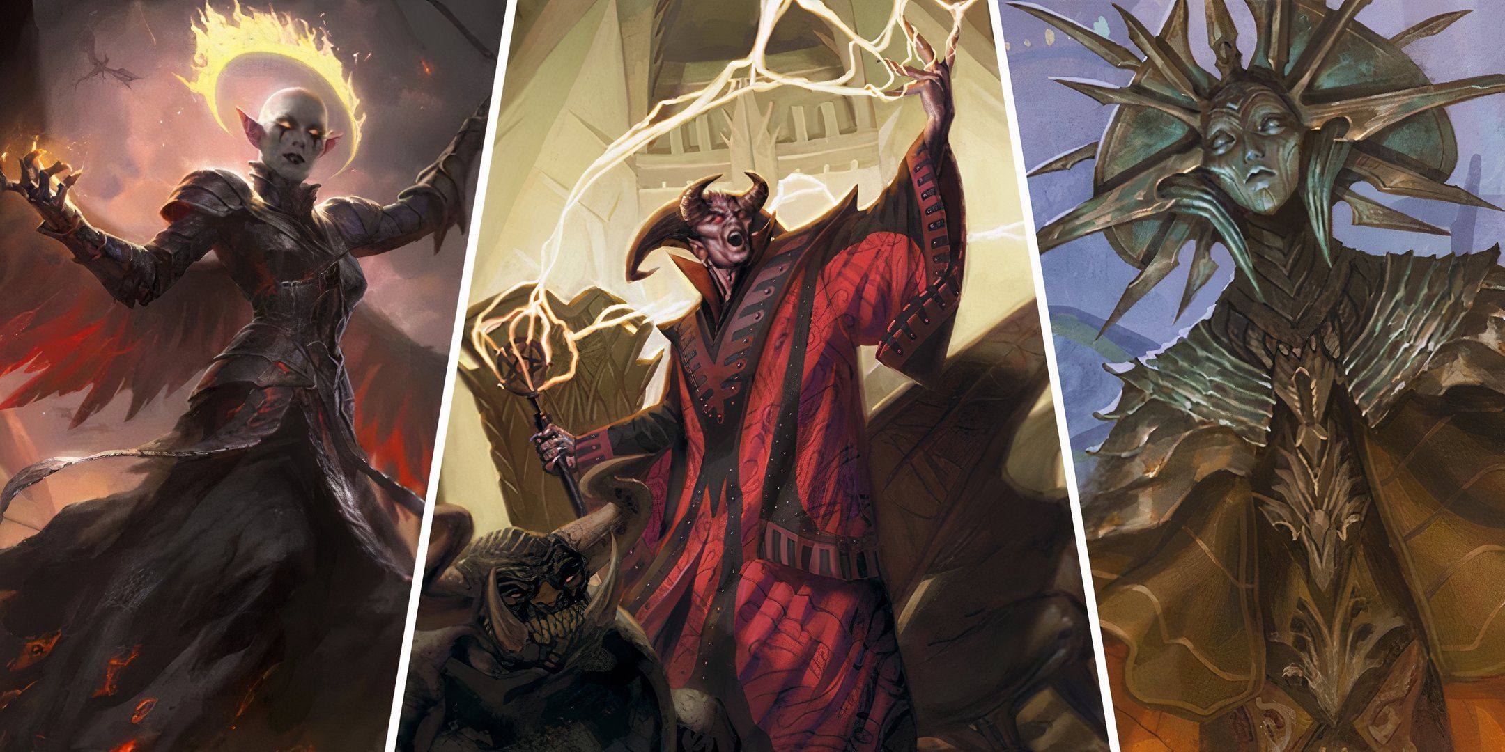 Split image showing zariel, asmodeus, and the lady of pain from dungeons and dragons.