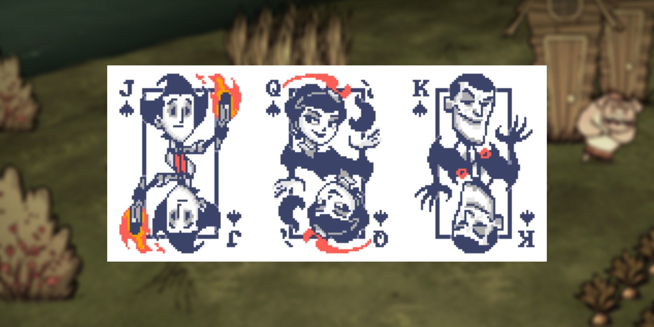 Don&rsquo;t Starve protagonist Wilson on the left, antagonist Charlie in the middle and Main antagonist Maxwell as the King on the right.