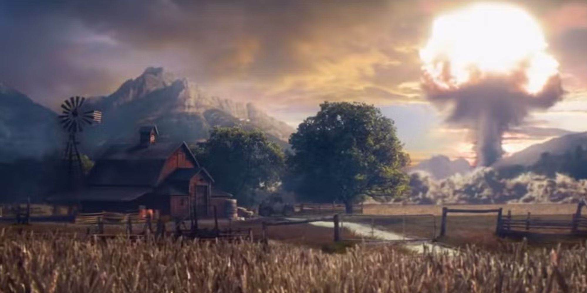 A bomb goes off in the country of Far Cry 5.